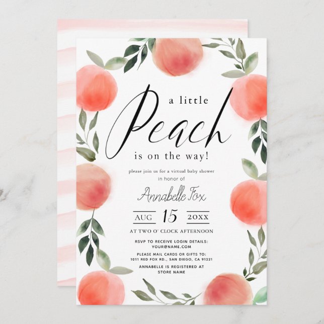 Little Peach Watercolor Virtual Baby Shower Invitation (Front/Back)