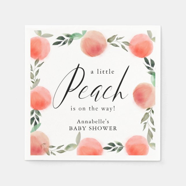 Little Peach Watercolor Wreath Baby Shower Napkin (Front)