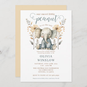 Little Peanut Baby Elephant Peach Blue Baby Shower Invitation