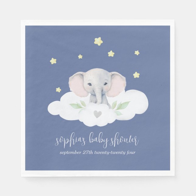 Little Peanut Baby Shower Blue Elephant Napkins (Front)