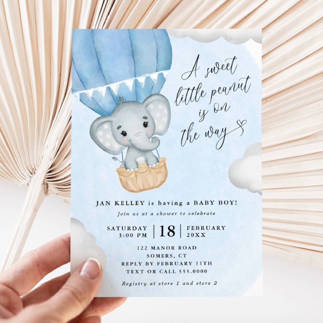 Little Peanut Blue Elephant Baby Shower Invitation (Creator Uploaded)