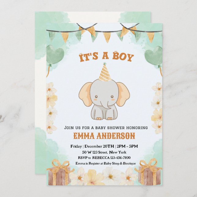 Little Peanut Dreams – Elephant Baby Boy Shower  Invitation (Front/Back)