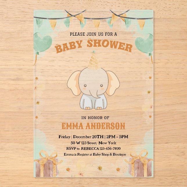 Little Peanut Dreams – Elephant Baby Shower  Acrylic Invitations (Front)