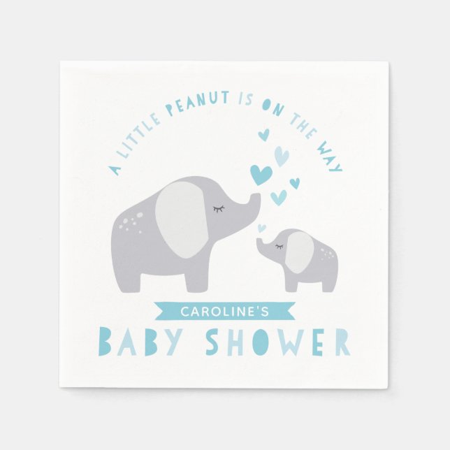Little Peanut Elephant | Baby Shower | Blue Napkin (Front)