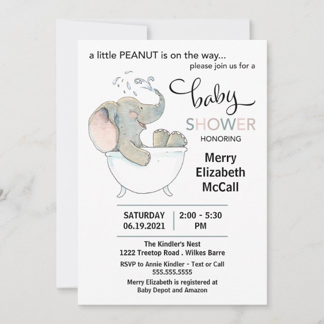 Little Peanut Elephant Baby Shower Invitation (Front)