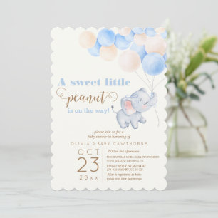 Little Peanut Elephant Balloons Baby Boy Shower Invitation