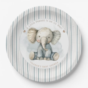 Little Peanut Elephant Blue Striped Baby Shower Paper Plate