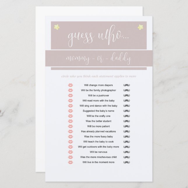 Little Peanut Elephant Boy Baby Shower Game Pink (Front/Back)