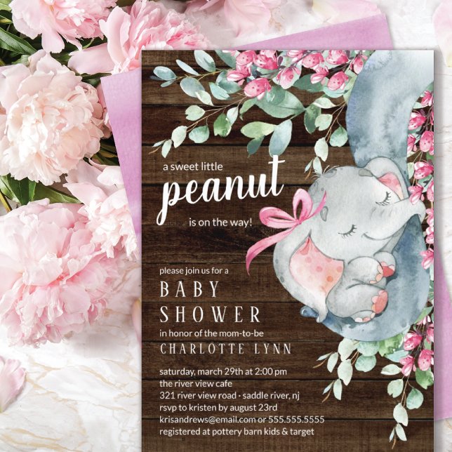 Little Peanut Elephant Girls Baby Shower Invitation (Creator Uploaded)
