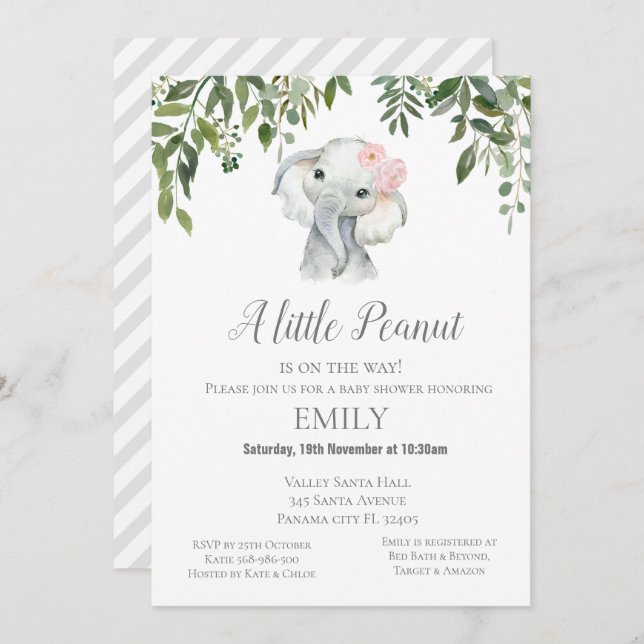 Little Peanut Elephant Invitation - Baby Shower (Front/Back)