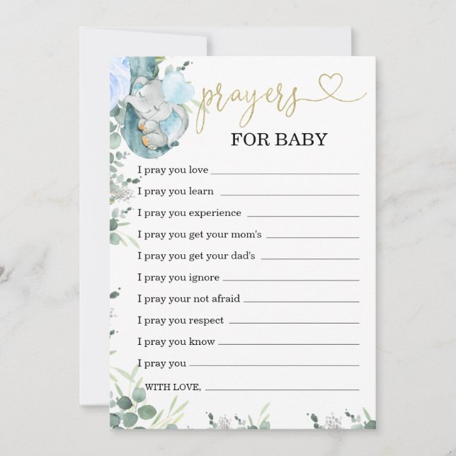 Little Peanut Elephant Prayer For Baby Card (Front)