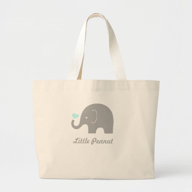 Little Peanut Elephant Tote Bag, blue heart (Front)