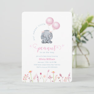 Little Peanut Floral Balloon Elephant Baby Shower  Invitation