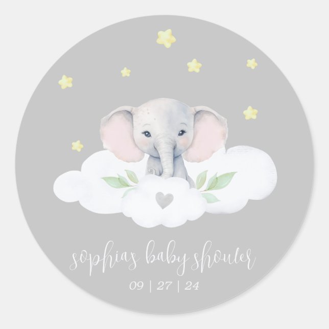 Little Peanut Gender Neutral Baby Shower Elephant Classic Round Sticker (Front)