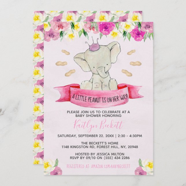 Little Peanut Girls Baby Shower Invitation (Front/Back)