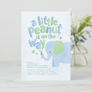 Little Peanut Green and Blue Elephant Baby Shower Invitation