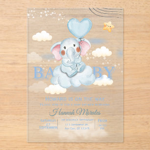 Little Peanut is on the Way Blue Heart Balloon Inv Acrylic Invitations