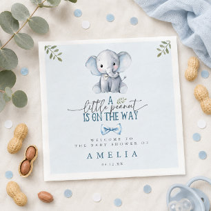 Little Peanut on the Way Blue Elephant Welcome Napkin