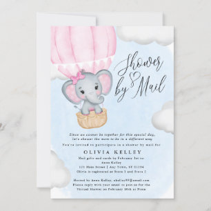 Little Peanut Pink Elephant Baby Shower by Mail Invitation