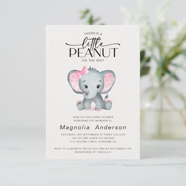 Little Peanut Pink Elephant Baby Shower Invitation (Standing Front)