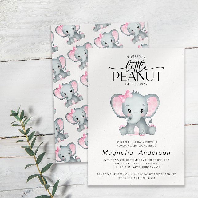 Little Peanut Pink Elephant Baby Shower Invitation (Creator Uploaded)