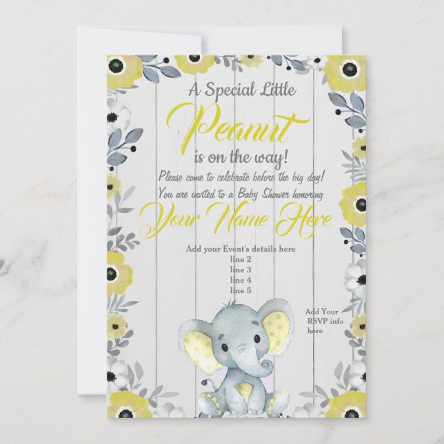 Little Peanut Yellow Rustic Baby Shower Invitation (Front)