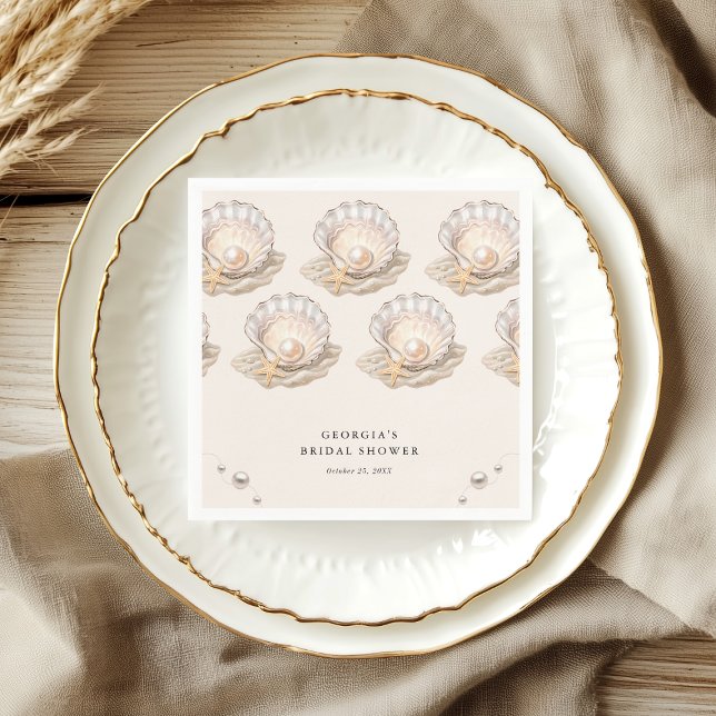 Little Pearl Beach Ocean Seashell Girl Baby Shower Napkin (Creator Uploaded)