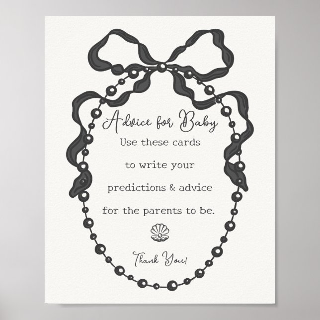 Little Pearl Black Coquette Bow Advice for Baby Poster (Front)