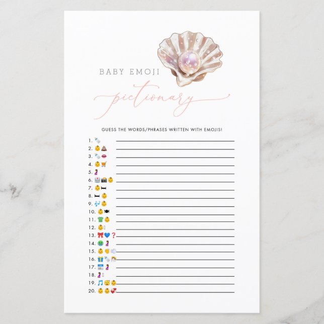 Little Pearl Emoji Pictionary Baby Shower Game (Front)