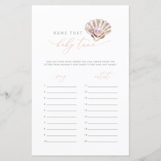 Little Pearl Name That Baby Tune Baby Shower Game (Front)