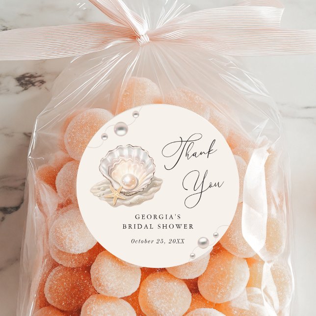 Little Pearl Ocean Beach Seashell Girl Baby Shower Classic Round Sticker (Creator Uploaded)