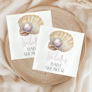 Little Pearl Ocean Oyster Beach Custom Baby Shower Napkin