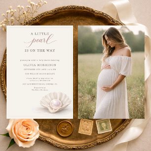 Little Pearl on the Way Photo Baby Shower Invitation