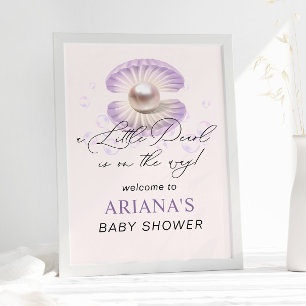 Little Pearl Purple Shell Ocean Baby Shower  Poster