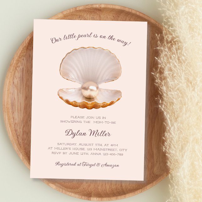 Little Pearl Seashell  Beach Girl Baby Shower Invitation (Little Pearl Seashell Beach Girl Baby Shower Invitation)