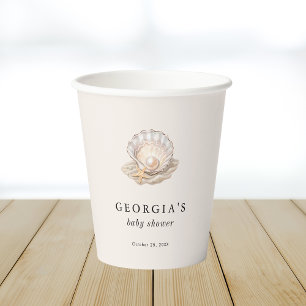 Little Pearl Seashell Coastal Beach Baby Shower Paper Cups