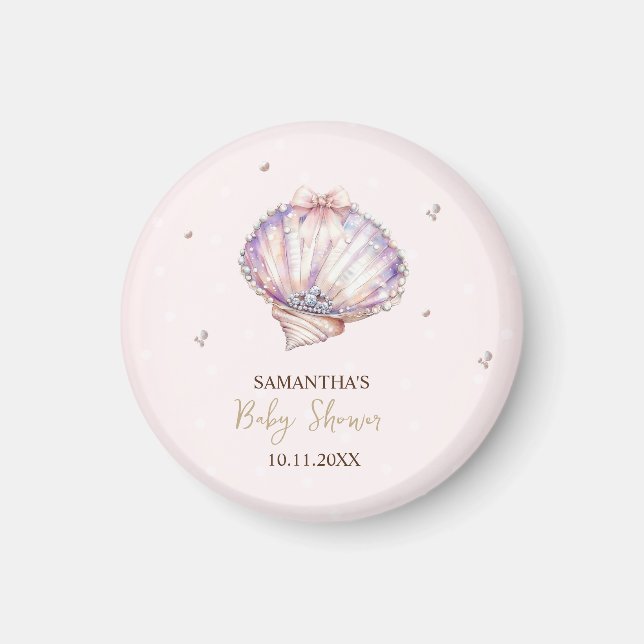 Little Pearl Seashells Diamonds Dots Baby Shower Magnet (Front)