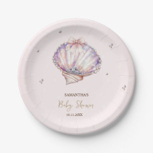 Little Pearl Seashells Diamonds Dots Baby Shower Paper Plate