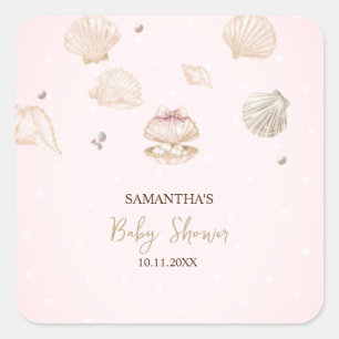 Little Pearl Seashells Dots Baby Shower Square Sticker