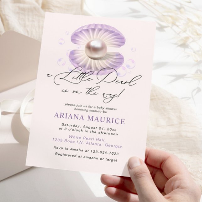 Little Pearl Watercolor Purple Bubble Baby Shower Invitation (Creator Uploaded)