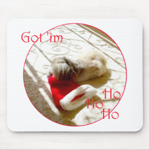 Little Pekingese Grabs Santa Mouse Pad