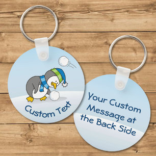 Little Penguin Getting a Snow Ball Keychain