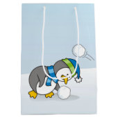 Little penguin getting a snow ball medium gift bag (Back)