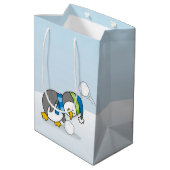 Little penguin getting a snow ball medium gift bag (Back Angled)