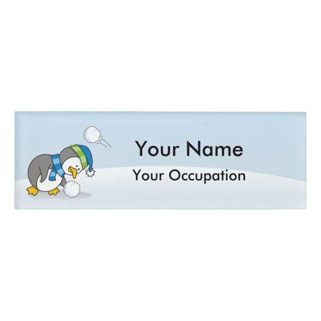 Little penguin getting a snow ball Name Tag (Front)