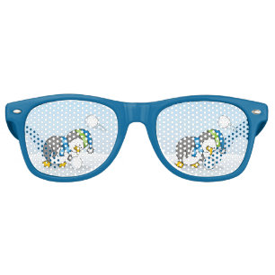 Little penguin getting a snow ball retro sunglasses