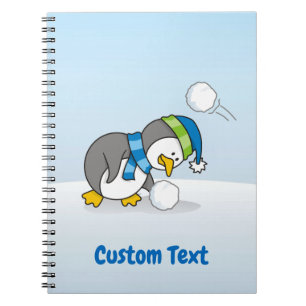 Little penguin getting a snow ball spiral notebook