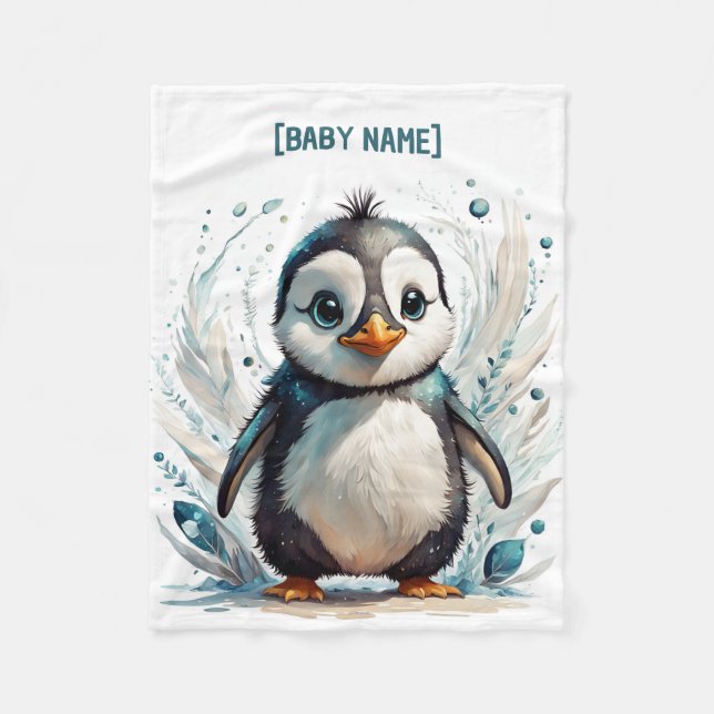 Little Penguin Personalised Fleece Blanket (Front)