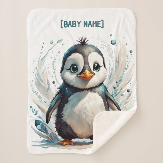 Little Penguin Personalised Sherpa Blanket (Front)