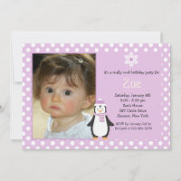 Little Penguin Pink Photo Invitation